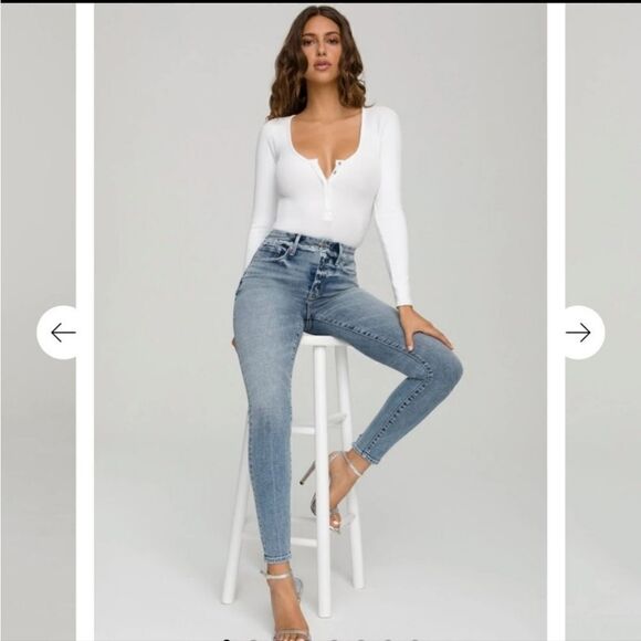 Good American Good Waist Extreme Deep V Distressed Skinny Jeans Sz 30 - Picture 1 of 13